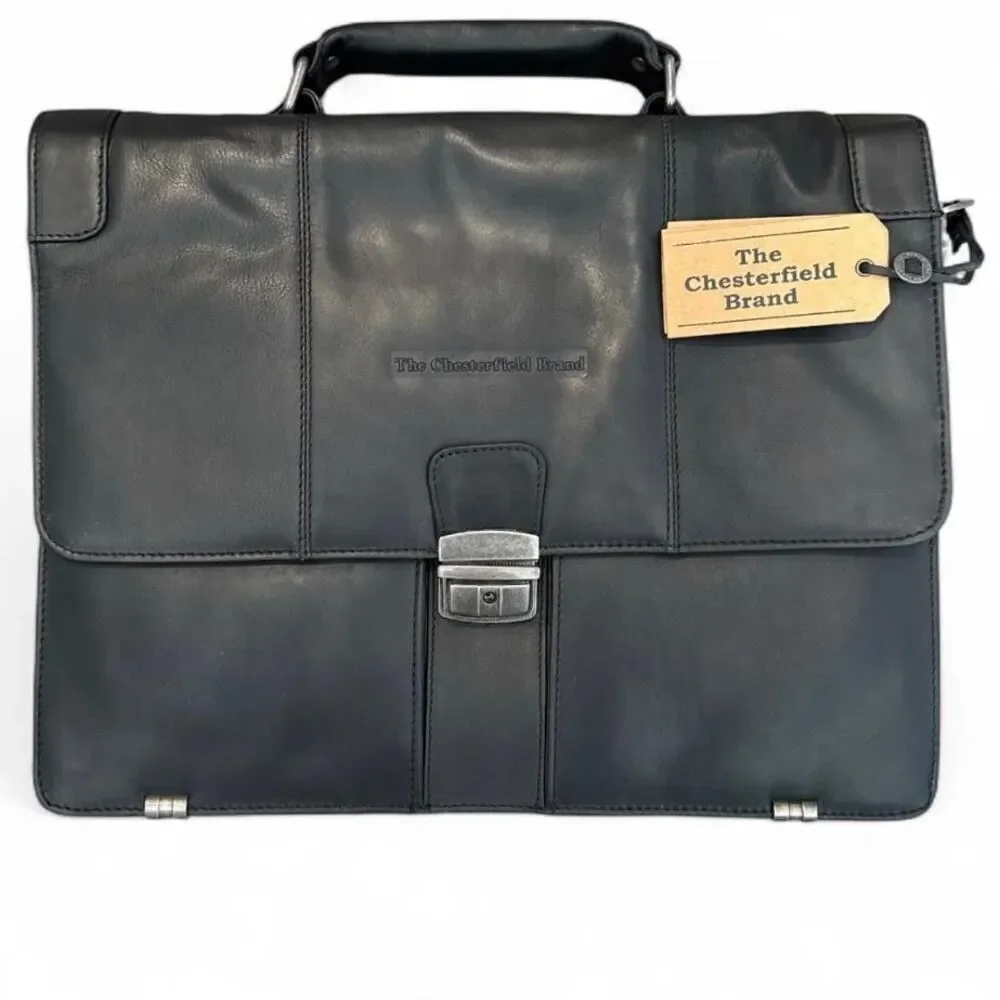 The Chesterfield Brand Joe Leather Briefcase 15.6 Laptop Bag Black Messenger